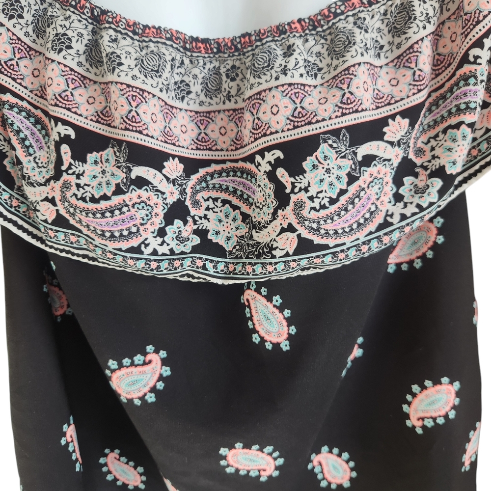 C Romantic Peasant Blouse Loose Flowy Paisly Print Ruffled Trim Bohemian/Folk L - Picture 6 of 14